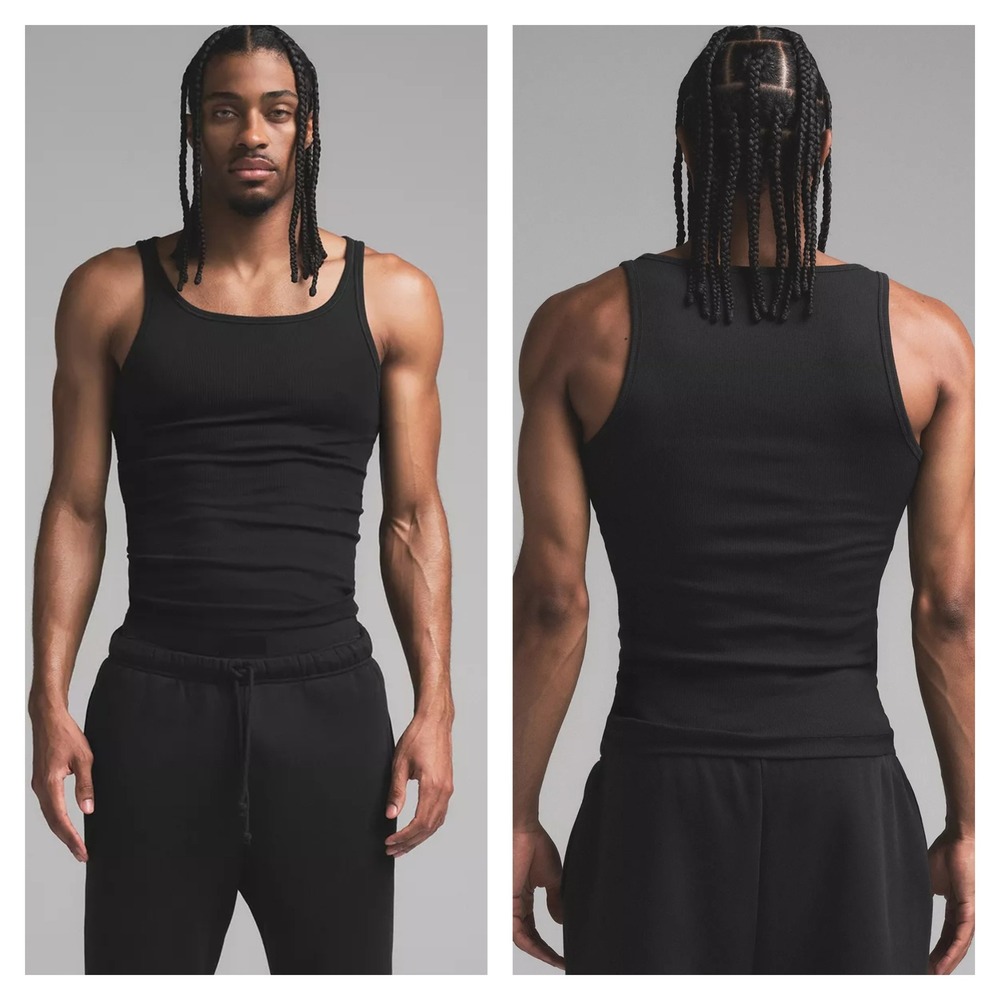 SKIMS Mens 2XL Cotton Rib Tank Onyx Black Sleeveless Scoop Neck Ribbed 2 Pack